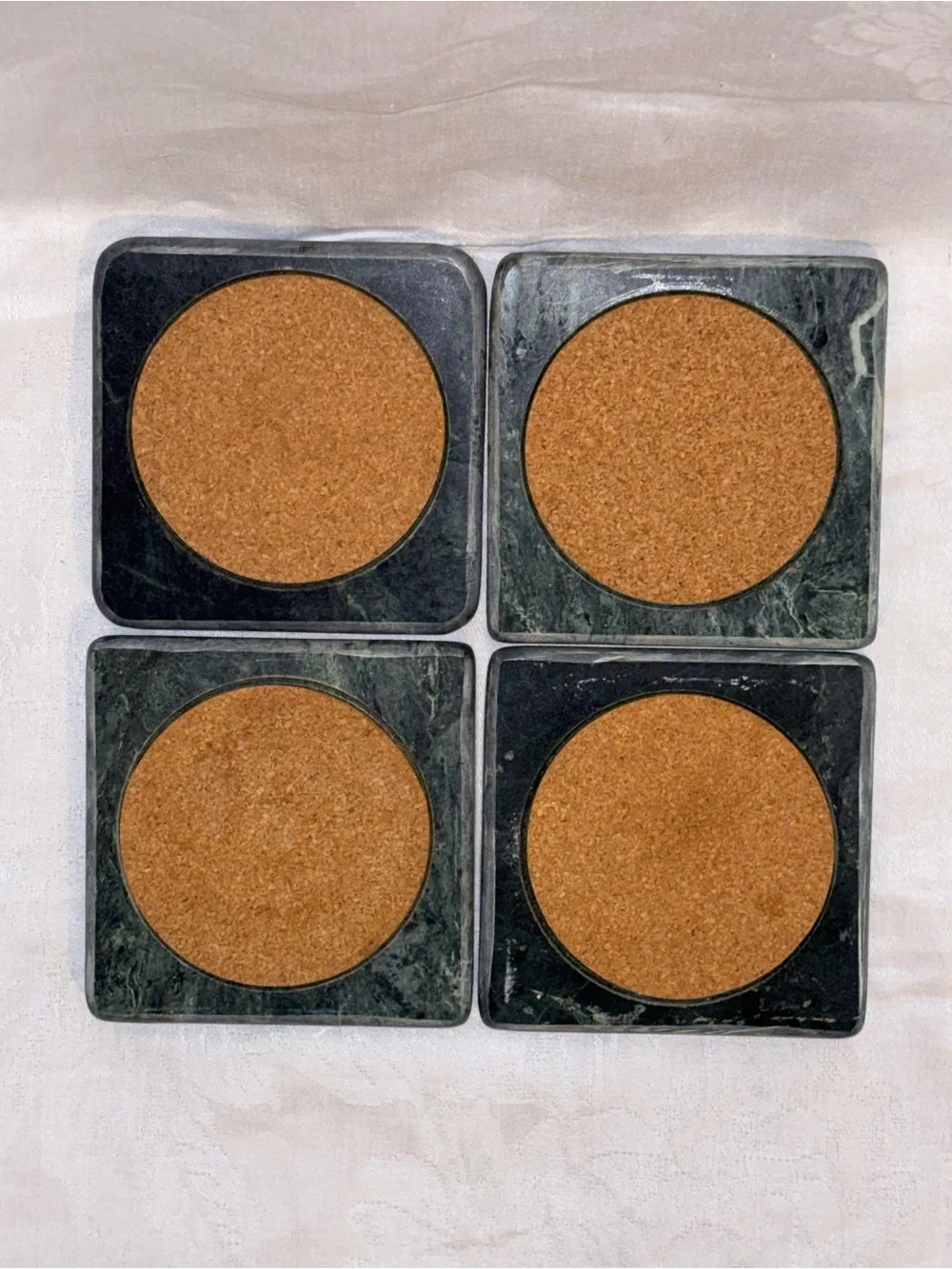 VINTAGE Set of 4 Green Marble Coasters Cork